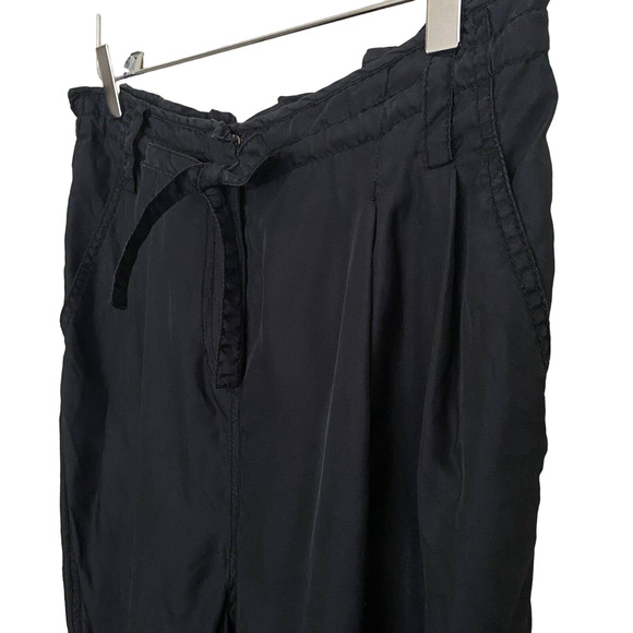 DKNY Pure Black Silk Drawstring Pleated Cropped Zippered Ankle Pants - Size 0 - Picture 3 of 10
